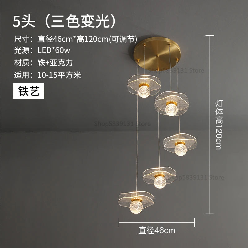 lustre moderne en acrylique et cuivre led feuille de lotus - vue 14 sur 18