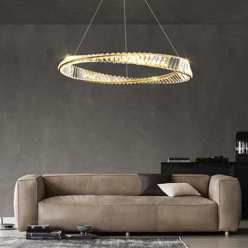 lustre en cristal doré et argenté à intensité variable à led - vue 6 sur 13