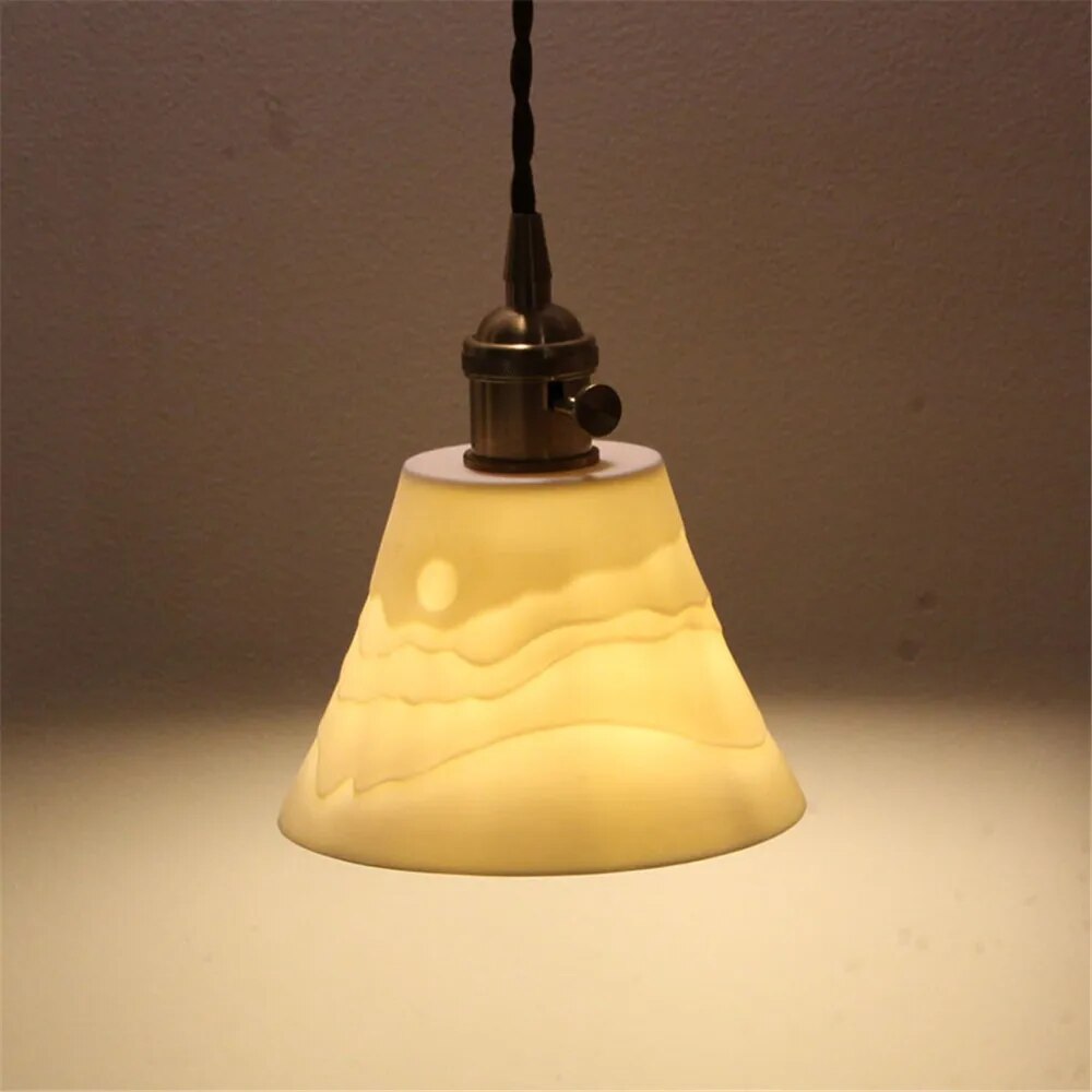 Plafonnier lumière rustique céramique abat-jour loft déco maison suspendu - vue 4 sur 12