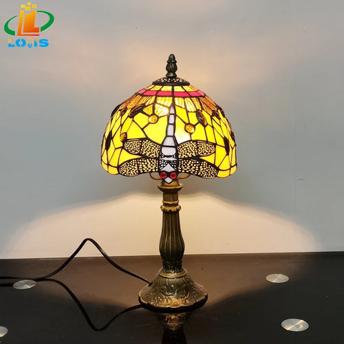 lampe à poser tiffany émaillée pour enfants antique en métal - vue 3 sur 6