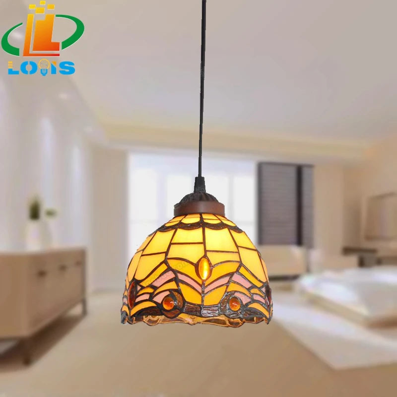 lustre en vitrail style tiffany pour éclairage décoratif antique - vue 13 sur 19