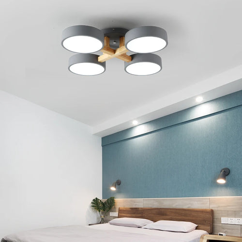 plafonnier led design moderne en acrylique et bois forme moléculaire - vue 5 sur 11