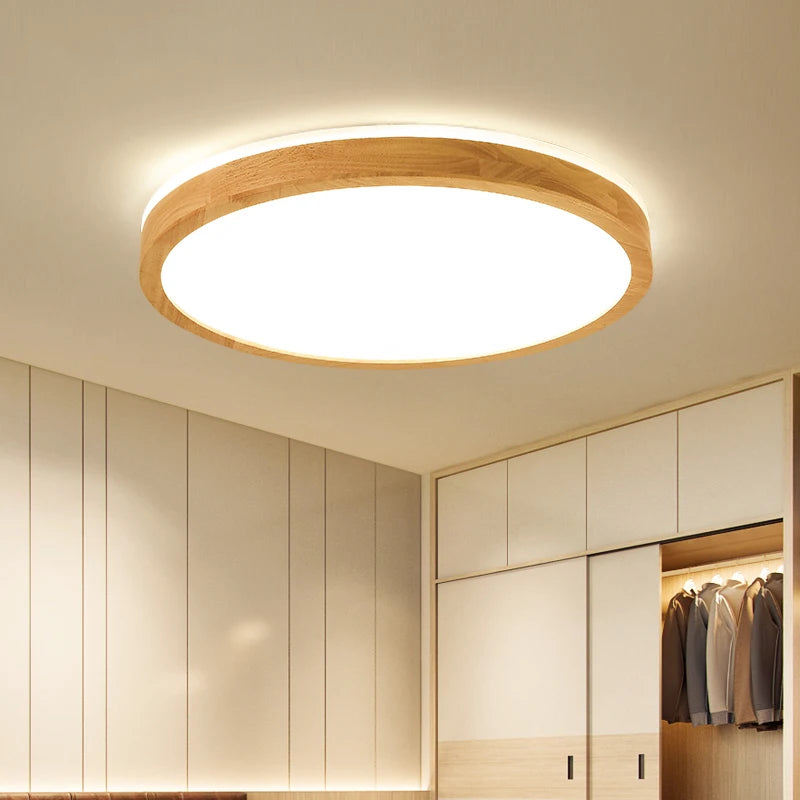 plafonnier led ultra-fin japonais bois massif design moderne 2021 - vue 3 sur 15