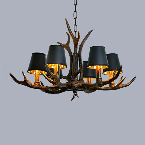 lustre vintage amérique pour café bar hôtel avec suspension deerhorn - vue 5 sur 8