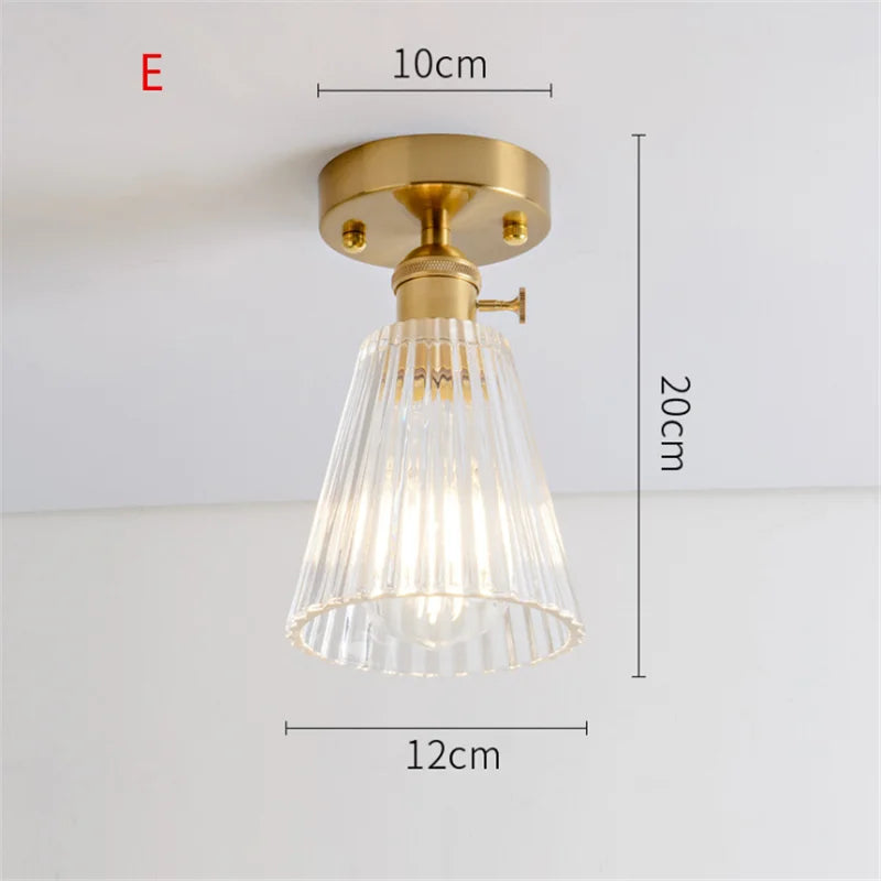 Plafonnier en verre nordique rétro Loft Vintage plafonnier salle à manger couloir moderne cuivre E27 plafond abat-jour en verre - vue 11 sur 26