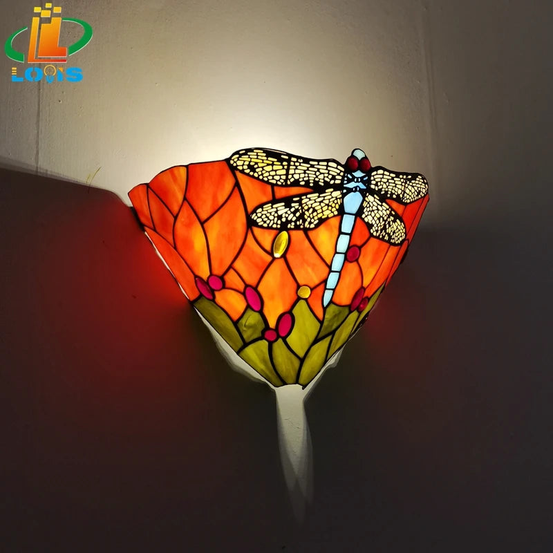 applique murale en verre libellule style tiffany pour décoration intérieure - vue 6 sur 8