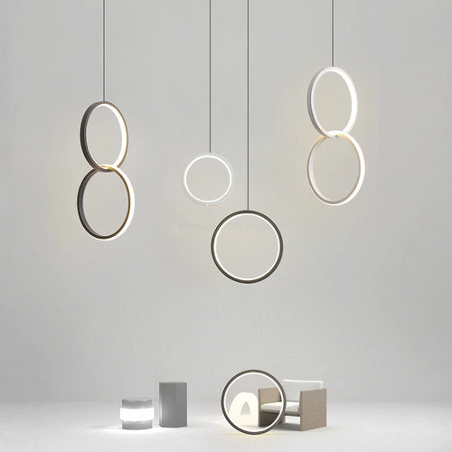 suspension led moderne en forme d'anneau pour décoration maison - vue 2 sur 11