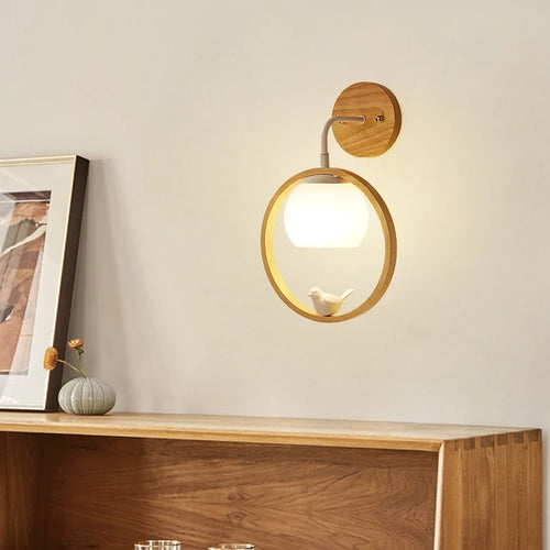 applique murale nordique en bois avec led oiseau créatif - vue 2 sur 8