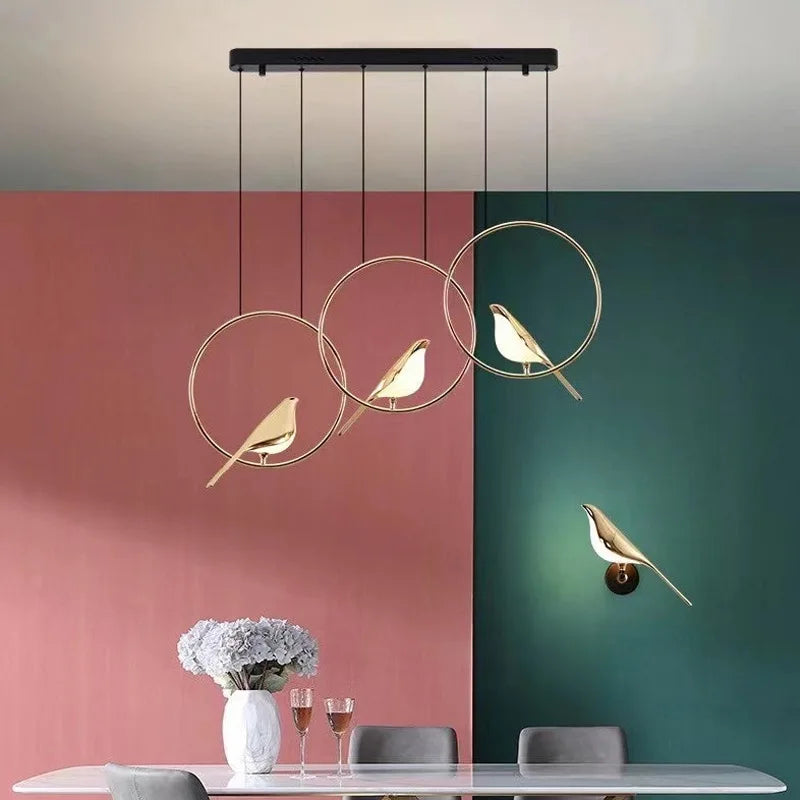 suspension LED oiseau fantaisie plaquée or design moderne ajustable - vue 2 sur 18