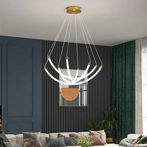 lustre nordique design led en acrylique et métal réglable - vue 3 sur 8