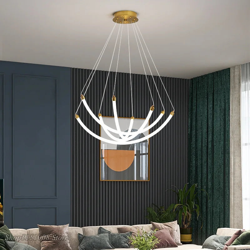 lustre nordique design led en acrylique et métal réglable - vue 2 sur 8