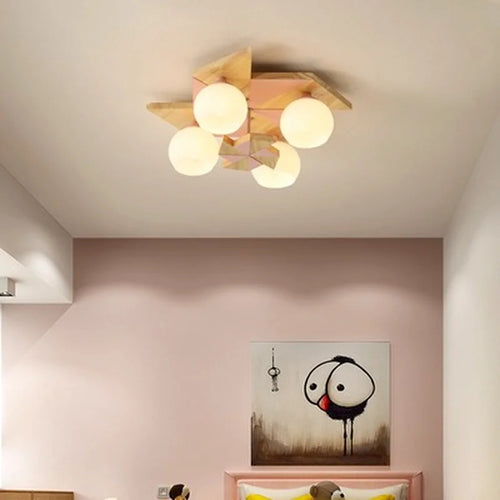 plafonnier japonais makaron en bois pour enfants moderne - vue 4 sur 9