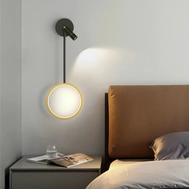 applique murale led moderne créative avec anneau et projecteur décoratif - vue 2 sur 9