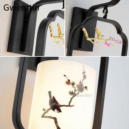 applique murale en verre style chinois vintage à led - vue 6 sur 9