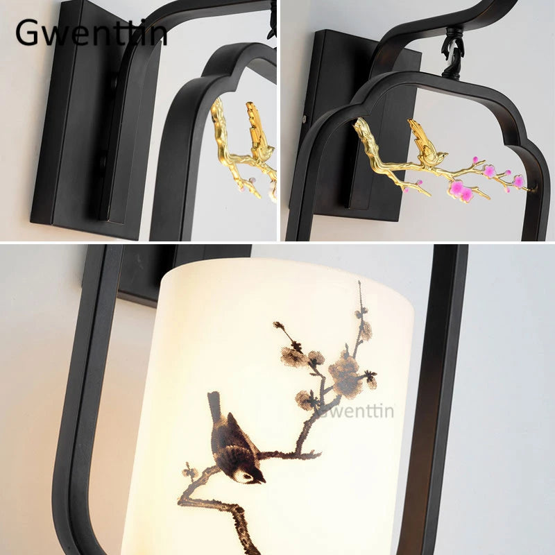 applique murale en verre style chinois vintage à led - vue 5 sur 9