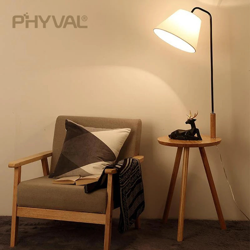 Lampadaire Nordique bois sur pied tissu interrupteur - vue 3 sur 17
