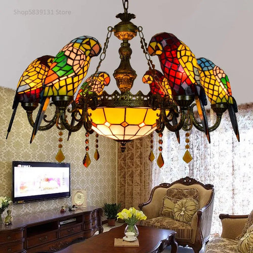 lustre suspendu led perroquet en verre post-moderne rétro américain - vue 9 sur 16