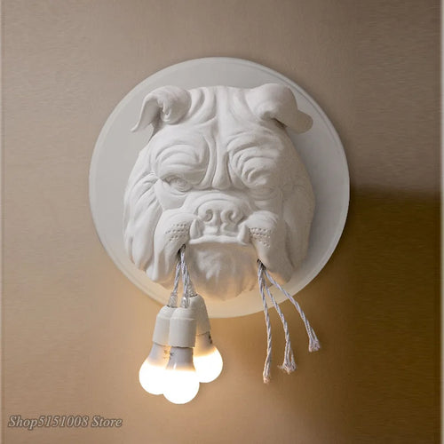 applique murale nordique animal chien résine led bouledogue déco luminaire - vue 2 sur 7