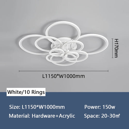 lustre moderne à anneaux circulaires avec éclairage led - vue 13 sur 14