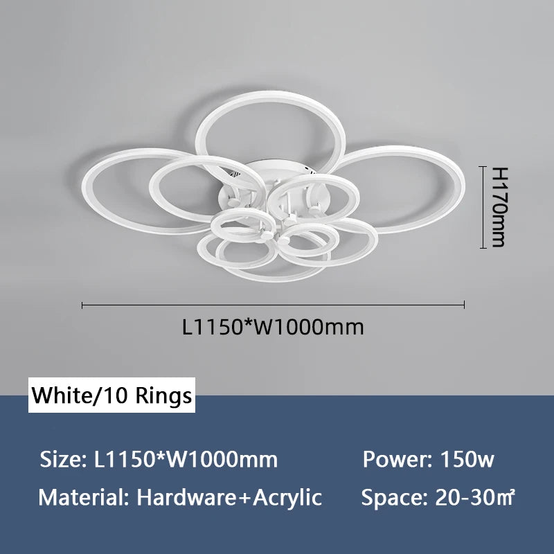 lustre moderne à anneaux circulaires avec éclairage led - vue 12 sur 14