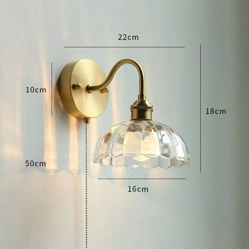 applique murale nordique moderne LED lampe à côté de l'interrupteur à chaîne chambre salle de bain miroir escalier lumière verre cuivre - vue 20 sur 23