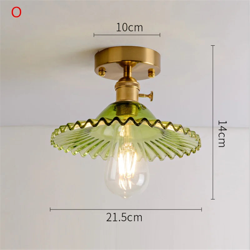 Plafonnier en verre nordique rétro Loft Vintage plafonnier salle à manger couloir moderne cuivre E27 plafond abat-jour en verre - vue 22 sur 26