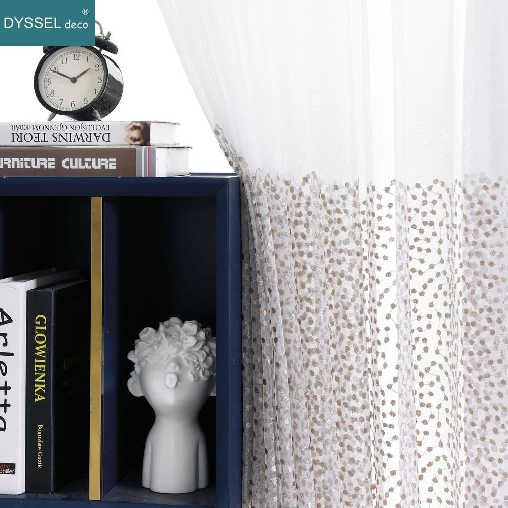 Rideau tulle brodé fleurs style européen salon chambre - vue 5 sur 8