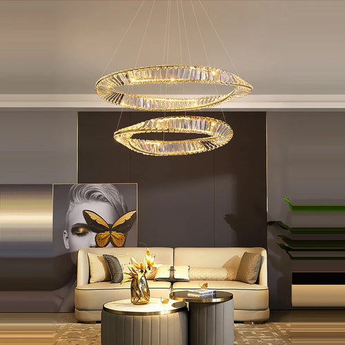 lustre en cristal doré et argenté à intensité variable à led - vue 2 sur 13