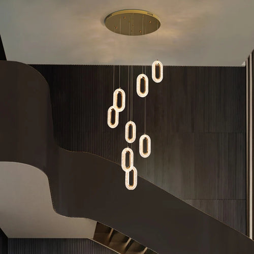 lustre moderne doré pour décoration intérieure escalier restaurant - vue 2 sur 11