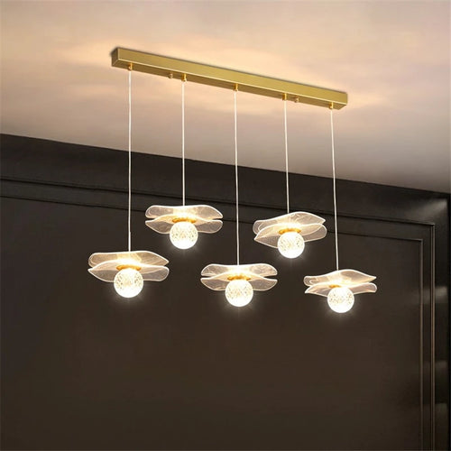 lustre moderne en acrylique et cuivre led feuille de lotus - vue 3 sur 18
