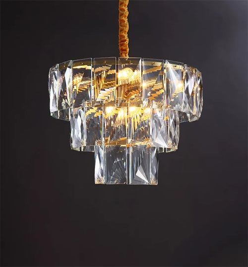 lustre rond en acier doré avec éclairage led en cristal - vue 8 sur 8