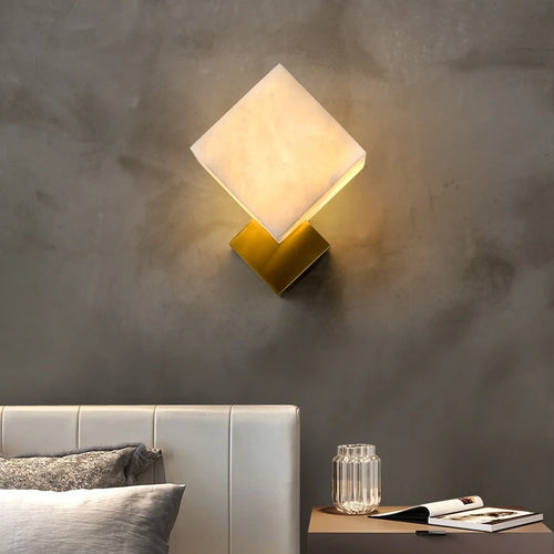Applique murale de luxe en jade Luminaires LED modernes décoration de la maison étude salon chambre chevet carré en marbre Luminaires - vue 2 sur 7