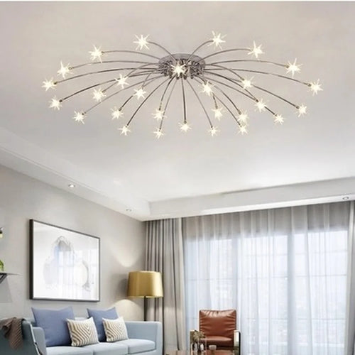 plafonnier moderne rond en cristal avec étoiles lumineuses - vue 5 sur 6