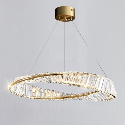 lustre moderne de luxe en cristal lampe annulaire suspendue - vue 2 sur 9