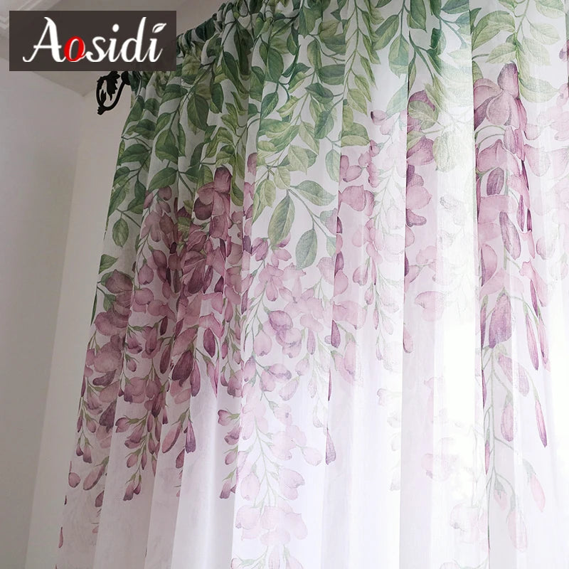 Voilage tulle motif floral moderne pour salon chambre - vue 2 sur 7