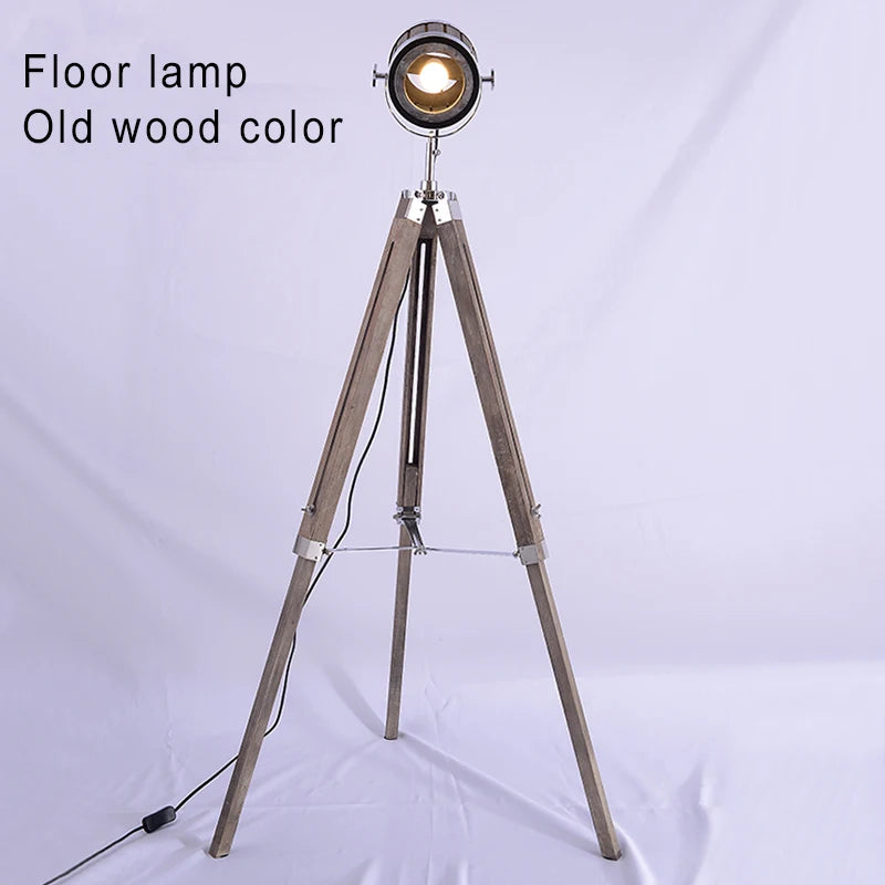 lampadaire rétro en bois massif au style industriel - vue 10 sur 10