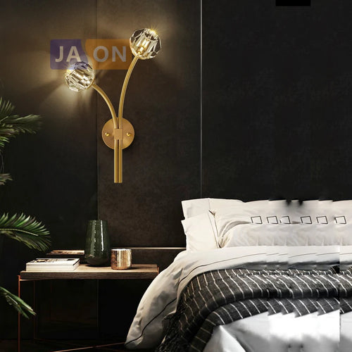 applique murale led postmoderne en cuivre et cristal - vue 6 sur 22