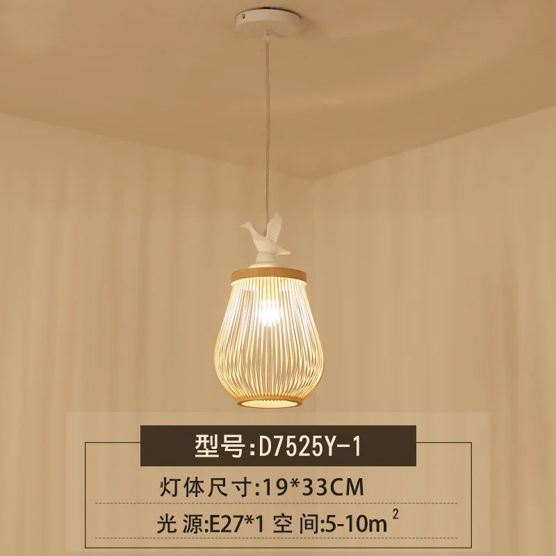 suspension moderne en bois et bambou design oiseau décoratif - vue 10 sur 10