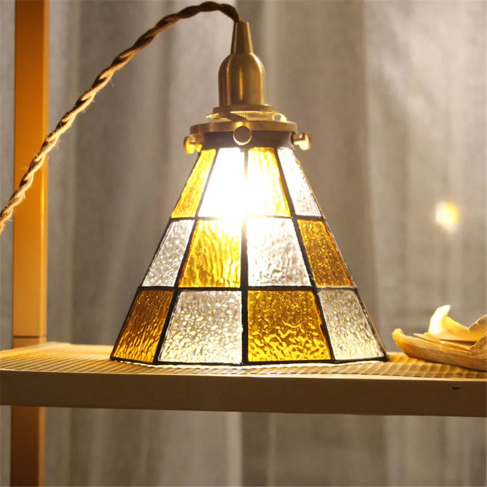 suspension luminaire vintage en laiton et verre pour cuisine - vue 6 sur 6