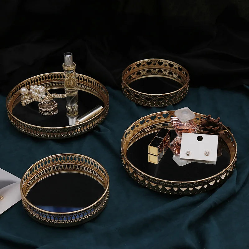 plateau de rangement bijou de luxe en fer et miroir - vue 2 sur 14