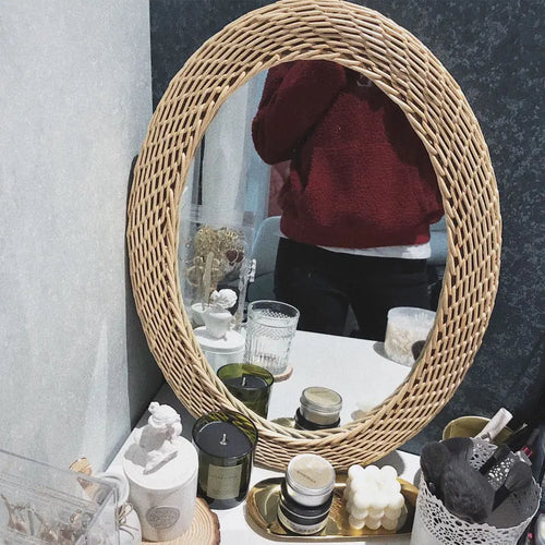 miroir en rotin japonais tissé à la main pour décoration moderne - vue 6 sur 12