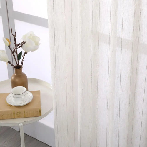 Voilage tulle flammé à rayures style naturel salon chambre - vue 7 sur 7