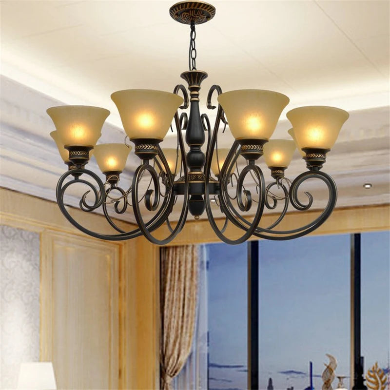 lustre vintage en fer forgé style européen éclairage rétro - vue 5 sur 6