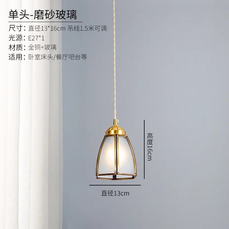 suspension vintage en verre japonais et cuivre design nordique - vue 10 sur 10