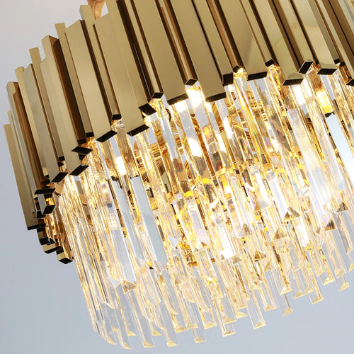 lustre moderne en cristal doré avec lampe led ronde - vue 4 sur 6