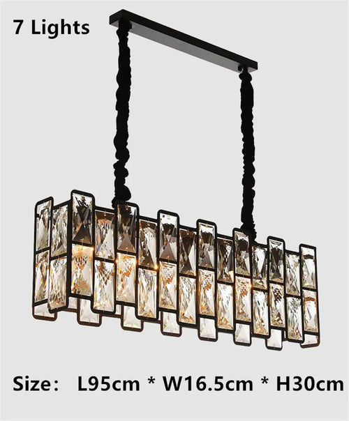 lustre moderne éclairage rectangulaire design en cristal K9 lumineux - vue 4 sur 6