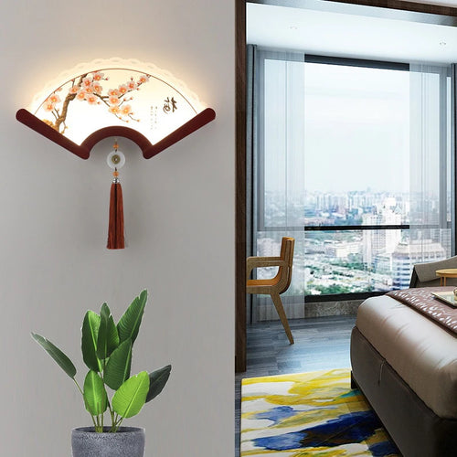 applique murale en bois éventail à led design rétro asiatique décoratif - vue 5 sur 18