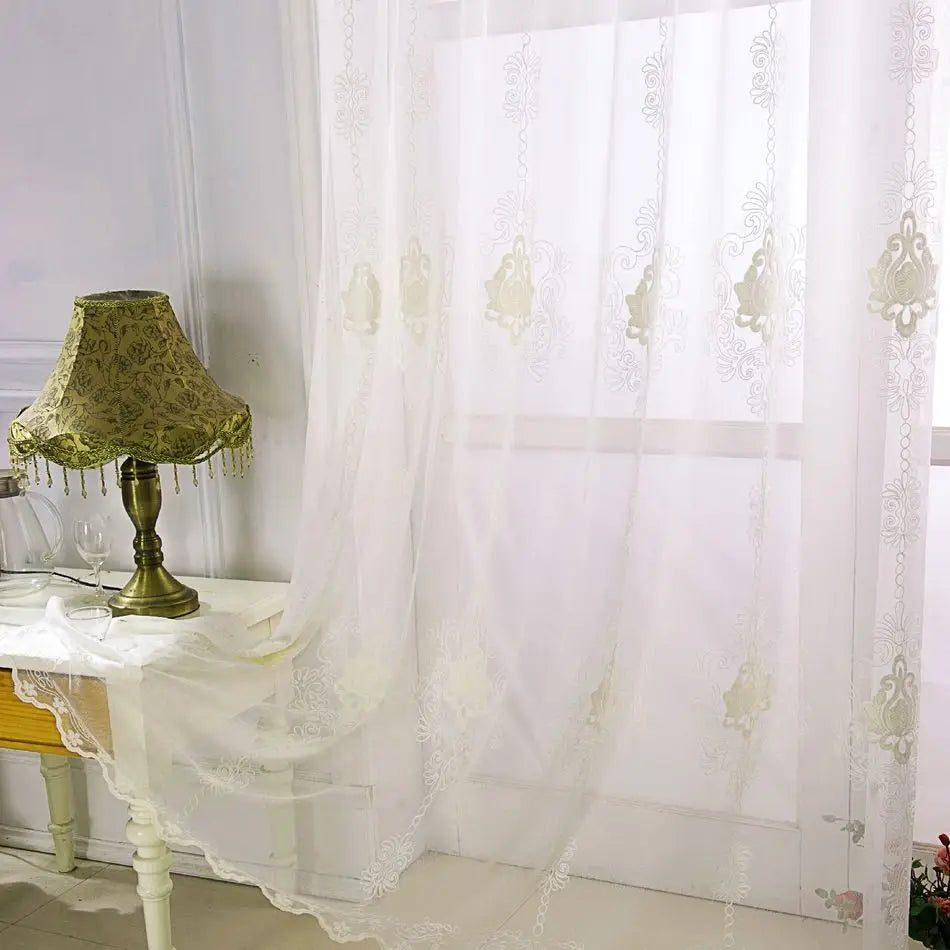 Rideau brodé floral festonné style européen pour salon