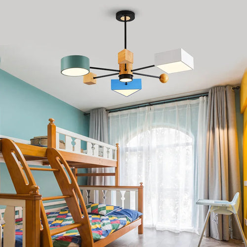 lustre bois moderne nordique salle manger chambre enfants - vue 4 sur 7