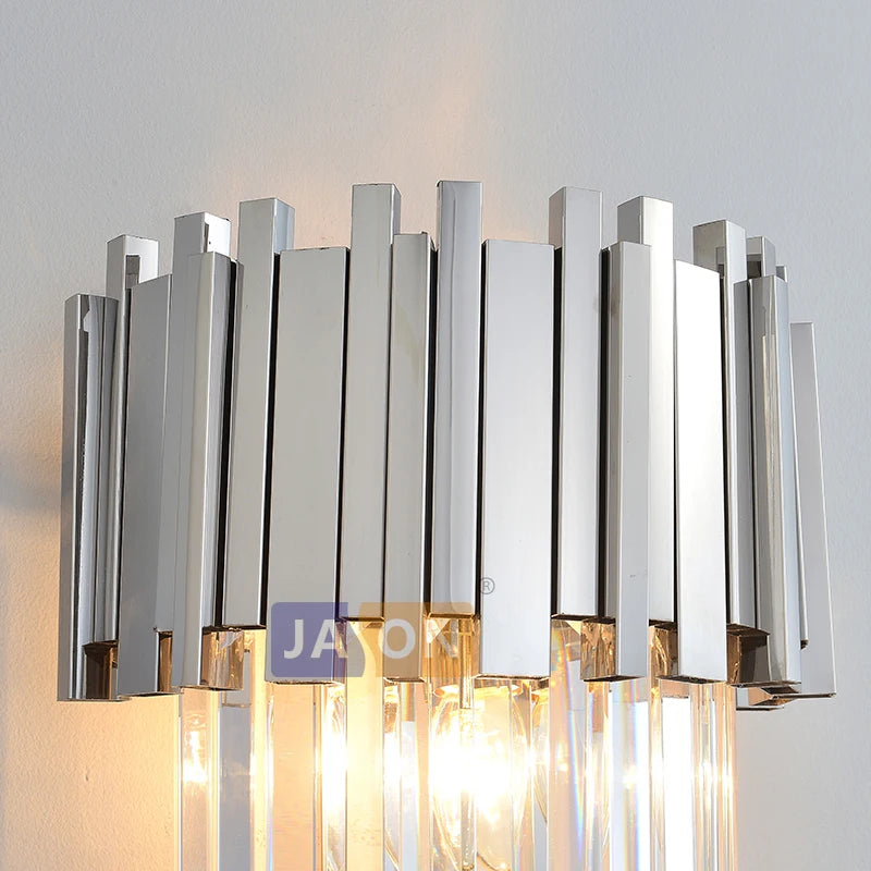 applique murale en cristal transparent chromé doré design élégant - vue 10 sur 12